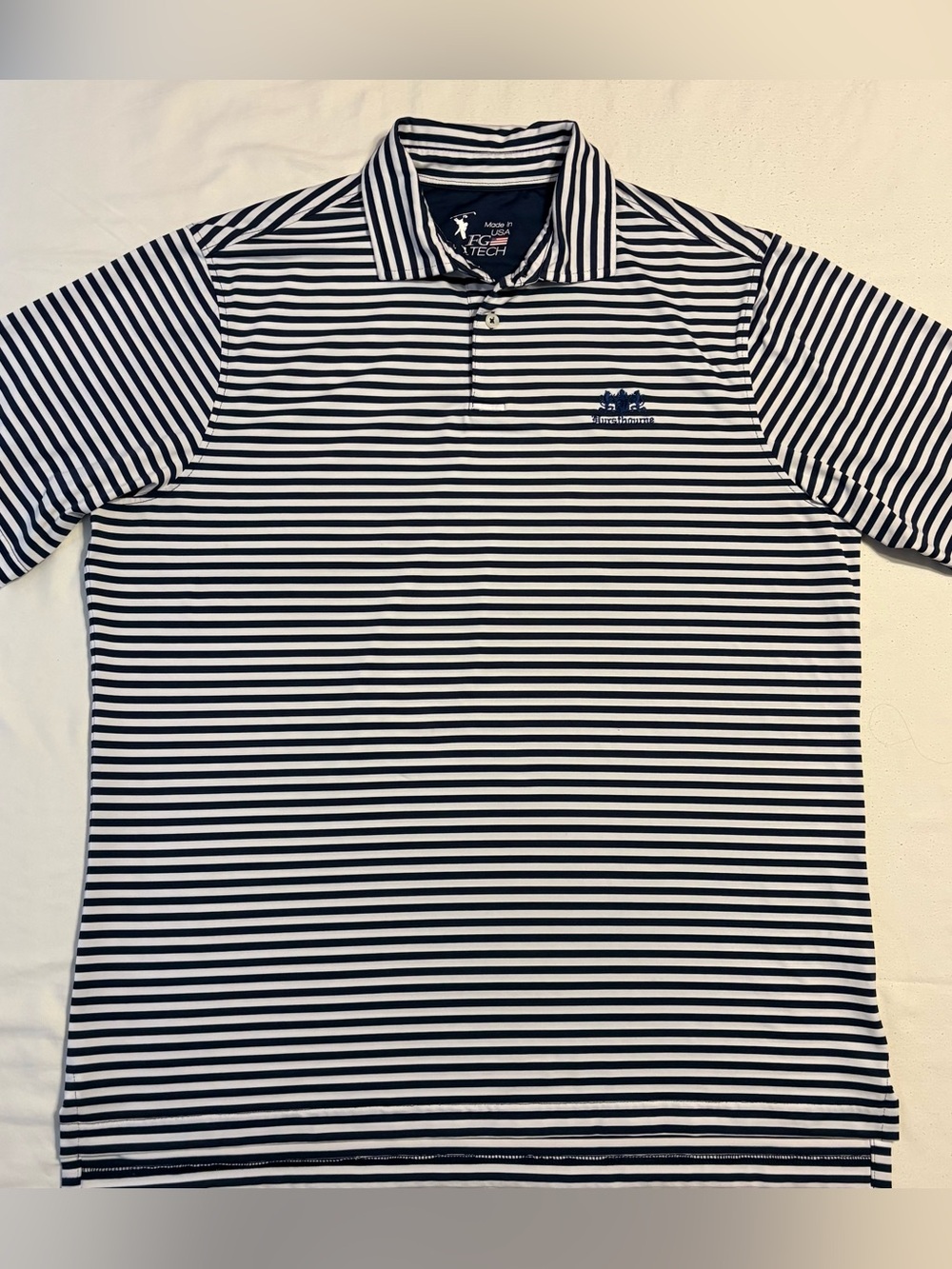 Fairway & Greene Tech Striped Golf Polo- Hurstbourne Country Club Logo on Chest